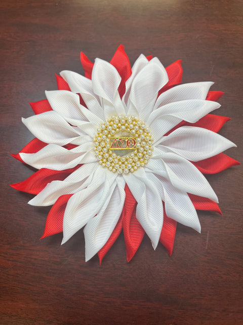 Red and White Corsage Flower Pin