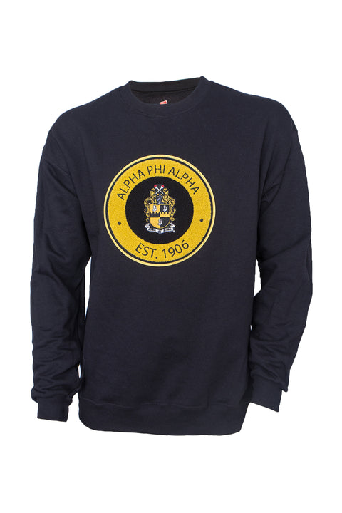 Alpha Phi Alpha Black Crewneck Sweatshirt with Round Chenille