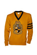 Alpha Old Gold Vneck Sweater with Chenille Crest