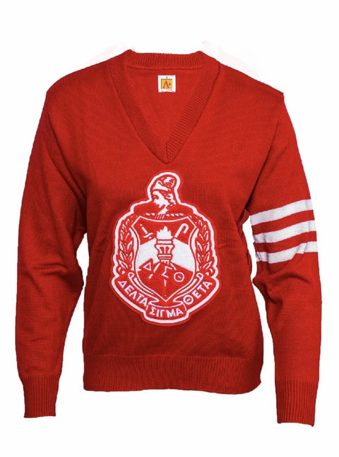 Delta Sigma Theta Classic Vneck Sweater with Chenille shield