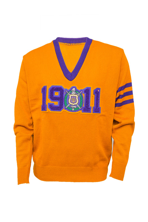 Omega Old Gold Vneck Sweater with Chenille 1911 patch